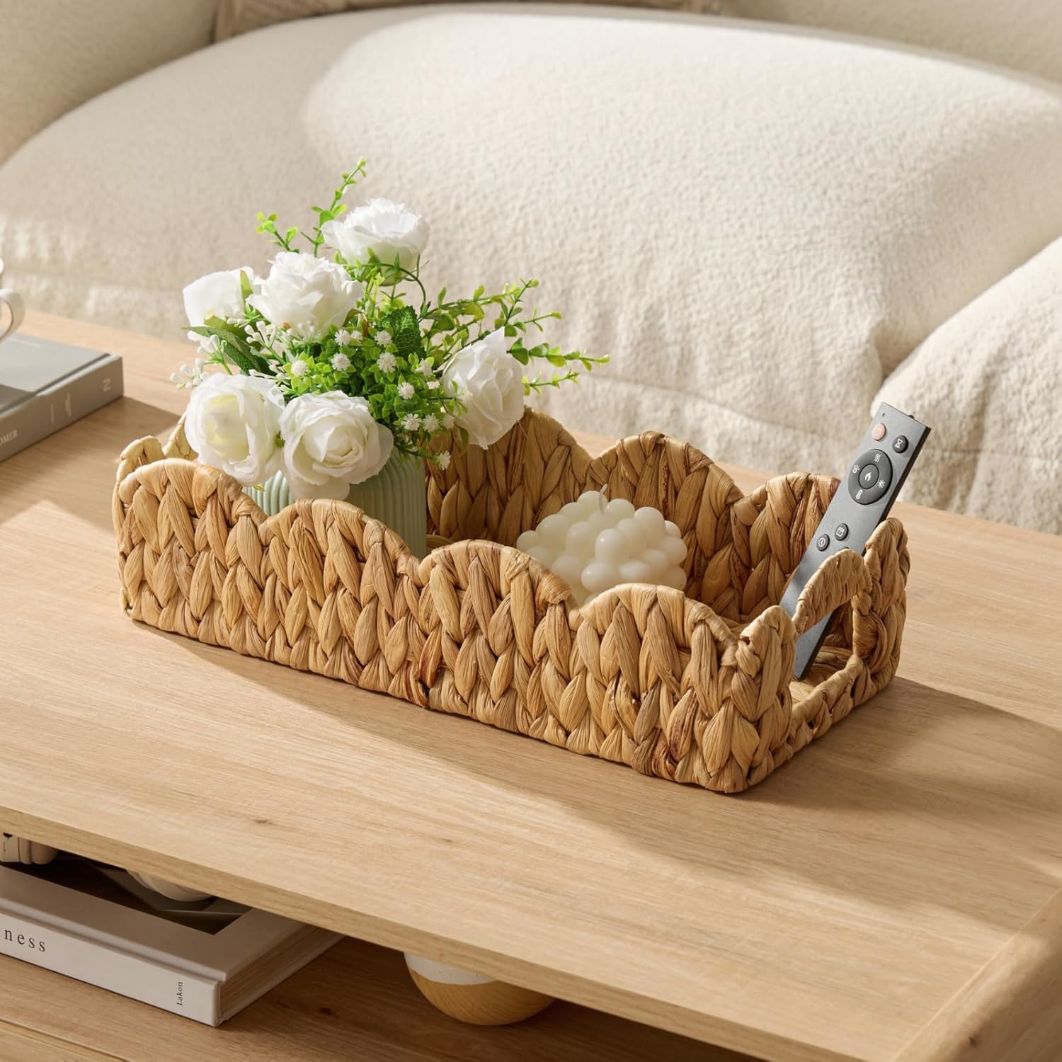 YANGQIHOME Toilet Paper Basket, Water Hyacinth Toilet Tank Basket for Storage, Scalloped Baskets for Bathroom Decor, Bedroom Nursery Room Kitchen, 2 Pack