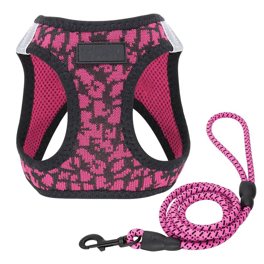 Arnés y Correa Transpirables de Malla Reflectante for Perros pequeños, Color Rosa, Talla XS(XXS)