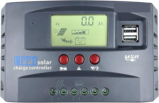 Solar Charge Controller 10A 20A 30A 12V 24V MPPT Solar Charge Controller 50VDC PV Regulator Colorful Screen High Efficiency Color MPPT 10A, Size Auto 12V 24V