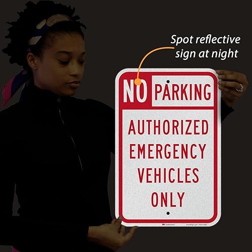 Miniatura 8 de SmartSign - K-5180-EG-12x18 "No Parking - Autorized Emergency Vehicles Only" Letrero | 12" x 18" 3M Aluminio Reflectante Grado Ingeniero Rojo sobre