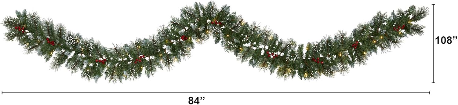 9' Frosted Pine Artificial Garland with Clear LED Lights
