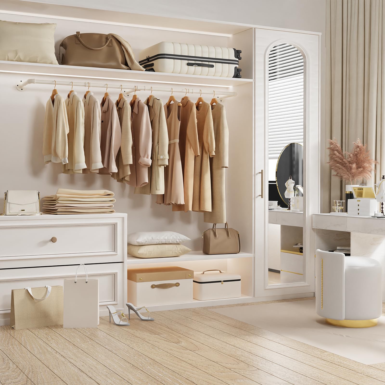 Yawinhe 178cm Tringle à Vêtement,Lot de 1 Portemanteaux Muraux,Crème | Penderie Murale; Amovible Barre de Porte-vêtements;Barre Dressing Industriel pour Vestiaire;étagère de cuisine pour Maison