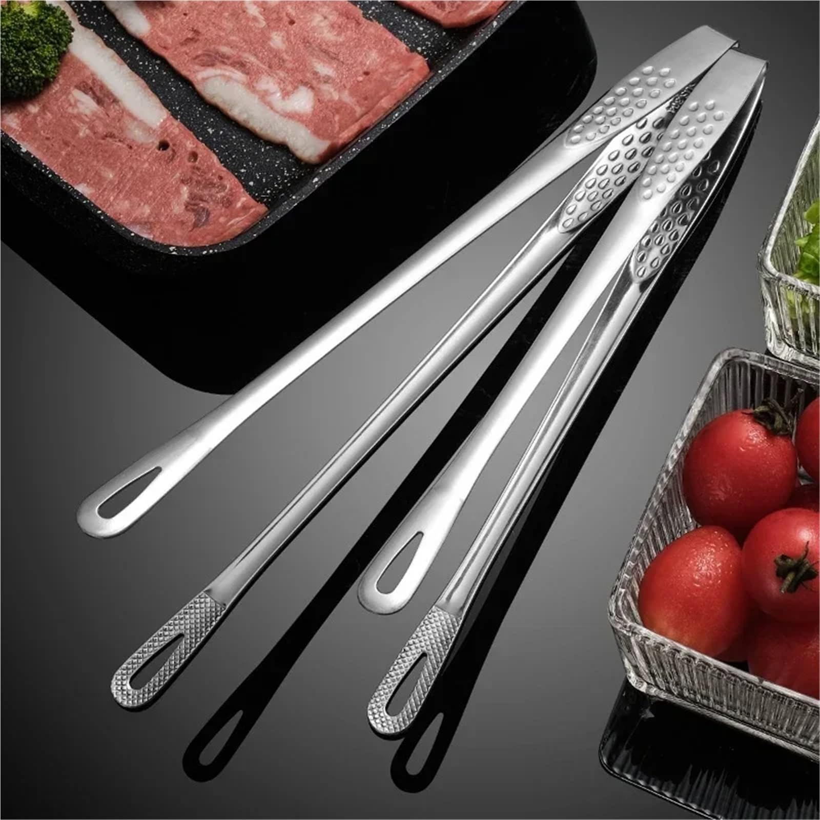 Pinze da barbecue, Pinze da cucina for barbecue in acciaio inossidabile, argento, 24 cm, 28(28cm)