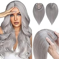 Vista 16 de Hairro Topper de cabello humano, clips en extensiones 100% reales con base de seda de 4 x 4.7 pulgadas para mujer, para línea de cabello alto/cubrir