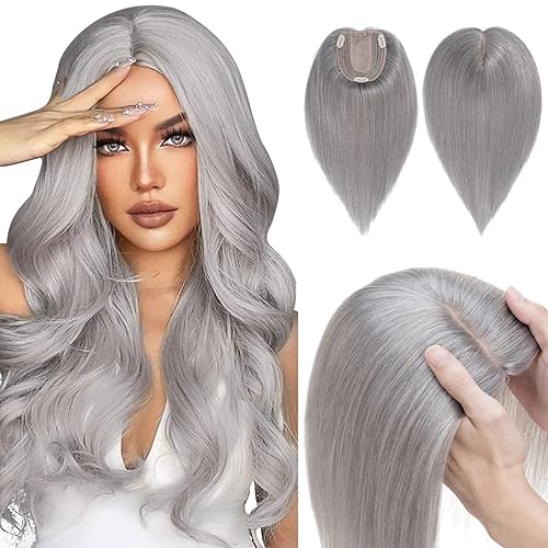 Miniatura 16 de Hairro Topper de cabello humano, clips en extensiones 100% reales con base de seda de 4 x 4.7 pulgadas para mujer, para línea de cabello alto/cubrir