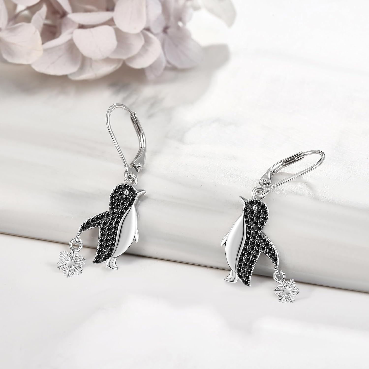 YAFEINI Sterling Silver Penguin Snowflake Earrings - Penguin Jewelry For Women Christmas Gifts