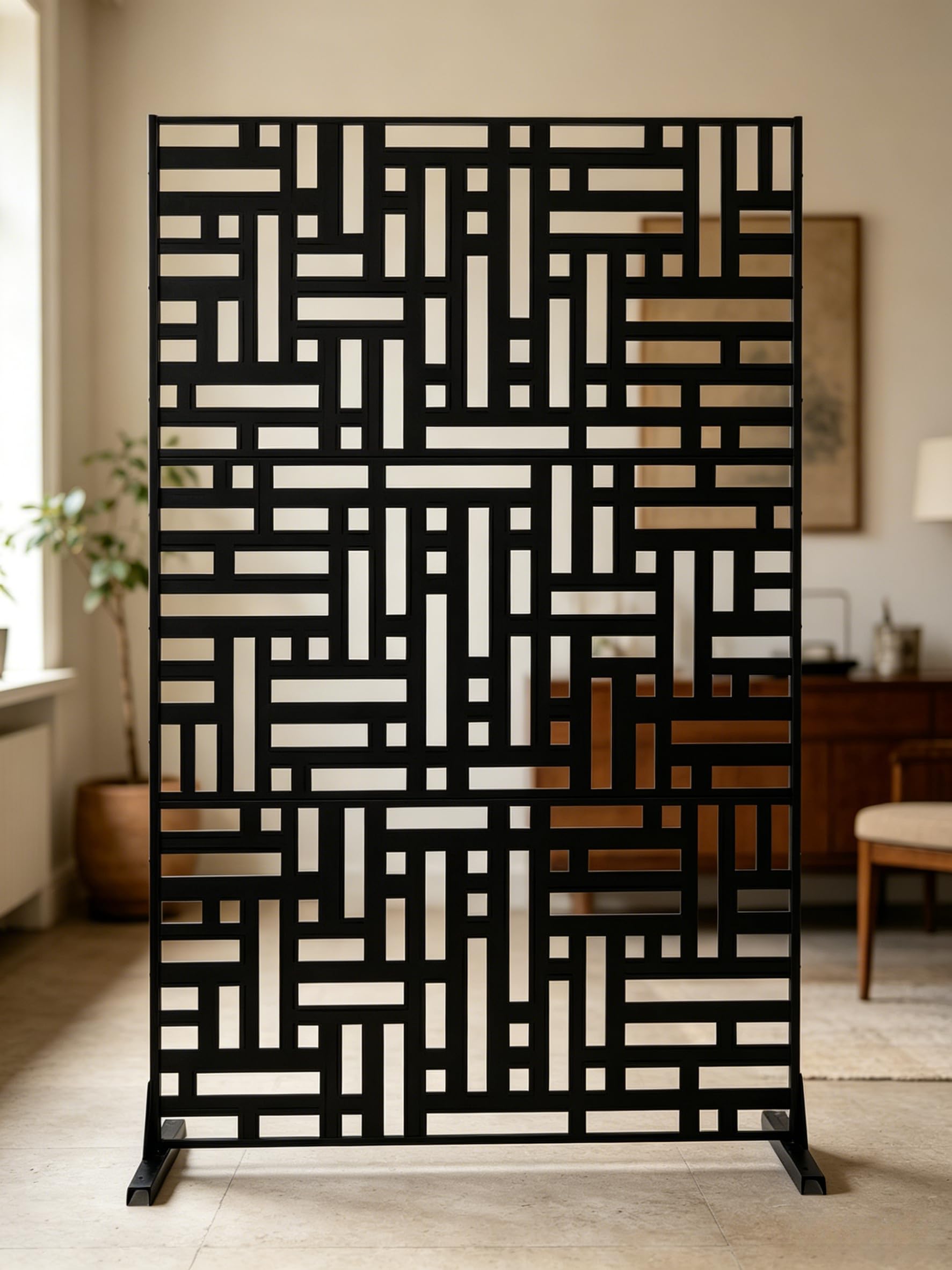 LIFEZEAL Panneau Brise Vue Extérieur, Panneau d'Intimité en Acier Galvanisé, Écran de Confidentialité Décorative, Cloison de Separation pour Jardin, Terrasse, Balcon, 121 x 40 x 183 cm (Géométrique)