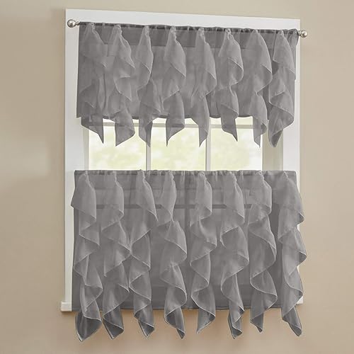 Vista 89 de Juego de cortinas de cocina, con festón, con visillo Hopewell Blanco