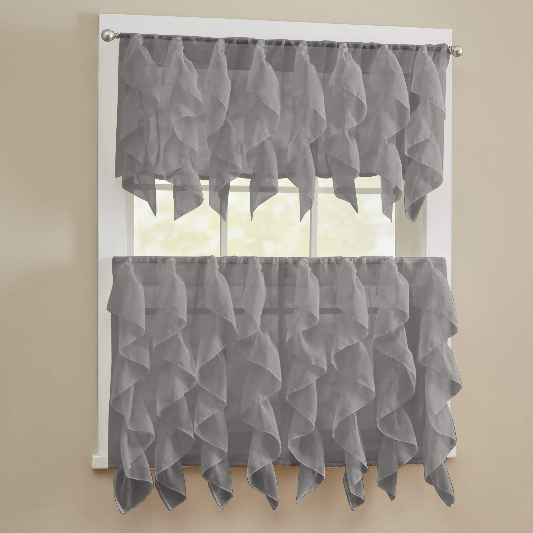 Sweet Home Collection Kitchen Curtains for Windows 40+ Styles &amp; Colors Swag, Valance, Tier Sets &amp; Panels Cafe Curtains for Farmhouse, Rustic, Modern Décor, Sheer Gray, 24" Tier Valance Set