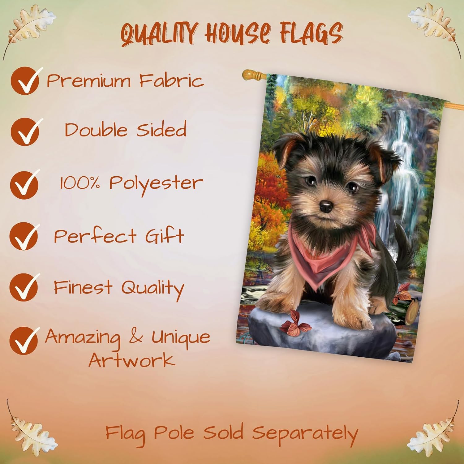 Scenic Waterfall Yorkshire Terrier Dog House Flag - Outdoor Double Sided Pet Portrait Weather Resistant Premium Quality Home Decorative Flags - 100% Polyester 29"w x 43"h, HFLG55688
