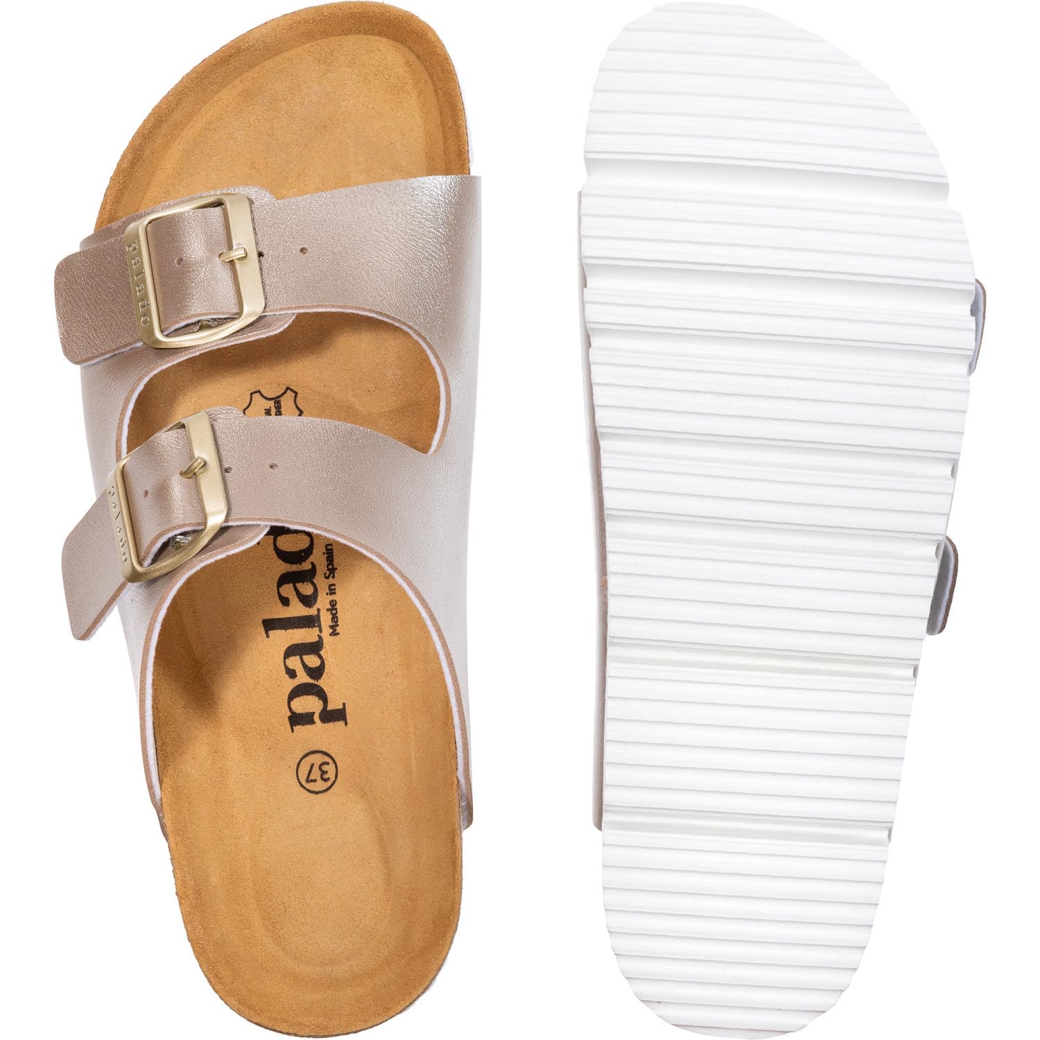 Palado Damen Pantoletten Korfu PL Lack - Sandalen Made in Spain - elegante Hausschuhe mit Kork-Fußbett - modische Sommerschuhe