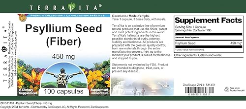 Miniatura 4 de Semilla de psyllium (Fibra) - 450 mg (100 Cápsulas, ZIN 511401)