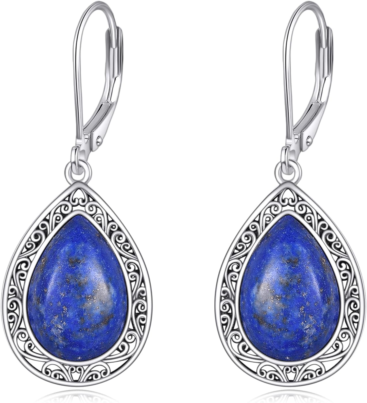 Moonstone/Lapis Lazuli/Peridot/Amethyst/Pink Teardrop Earrings for Women Sterling Silver Filigree Dangle Earrings Leverback Earrings Jewelry Gifts for Women