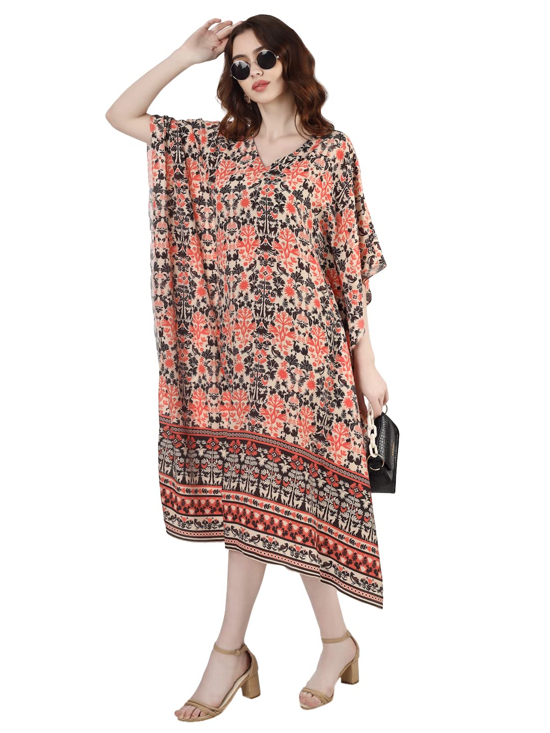 Women's Polyester Bohemian Printed Beige Vana Kaftan-image-8