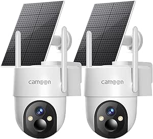 4G LTE Cellular Solar Security Camera, No WiFi Security Camera, 360° View, 2K Night Vision, PIR Detection, 2 Way Audio, Motion Alerts, Built in SIM Card, Support Verizon/AT&T/T-Mobile (2-Cam Pack) asin的图片
