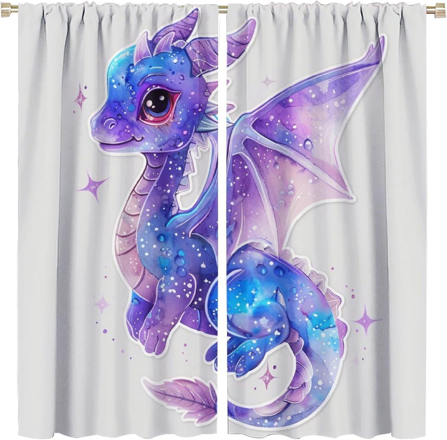 Mystical Dragon Blackout Curtains for Bedroom Living Room, Cute Blue Baby Animal Cartoon Art Window Drapes Rod Pocket Curtain Thermal Insulated, 2 Panels, Each 31.5" W x 63" L
