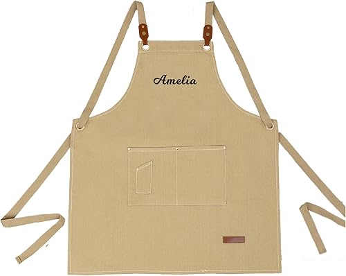 Delantal para hombres y mujeres, delantal de lona personalizado con bolsillos espaciosos, delantal unisex, cocina, jardinería, carpintería, regalo