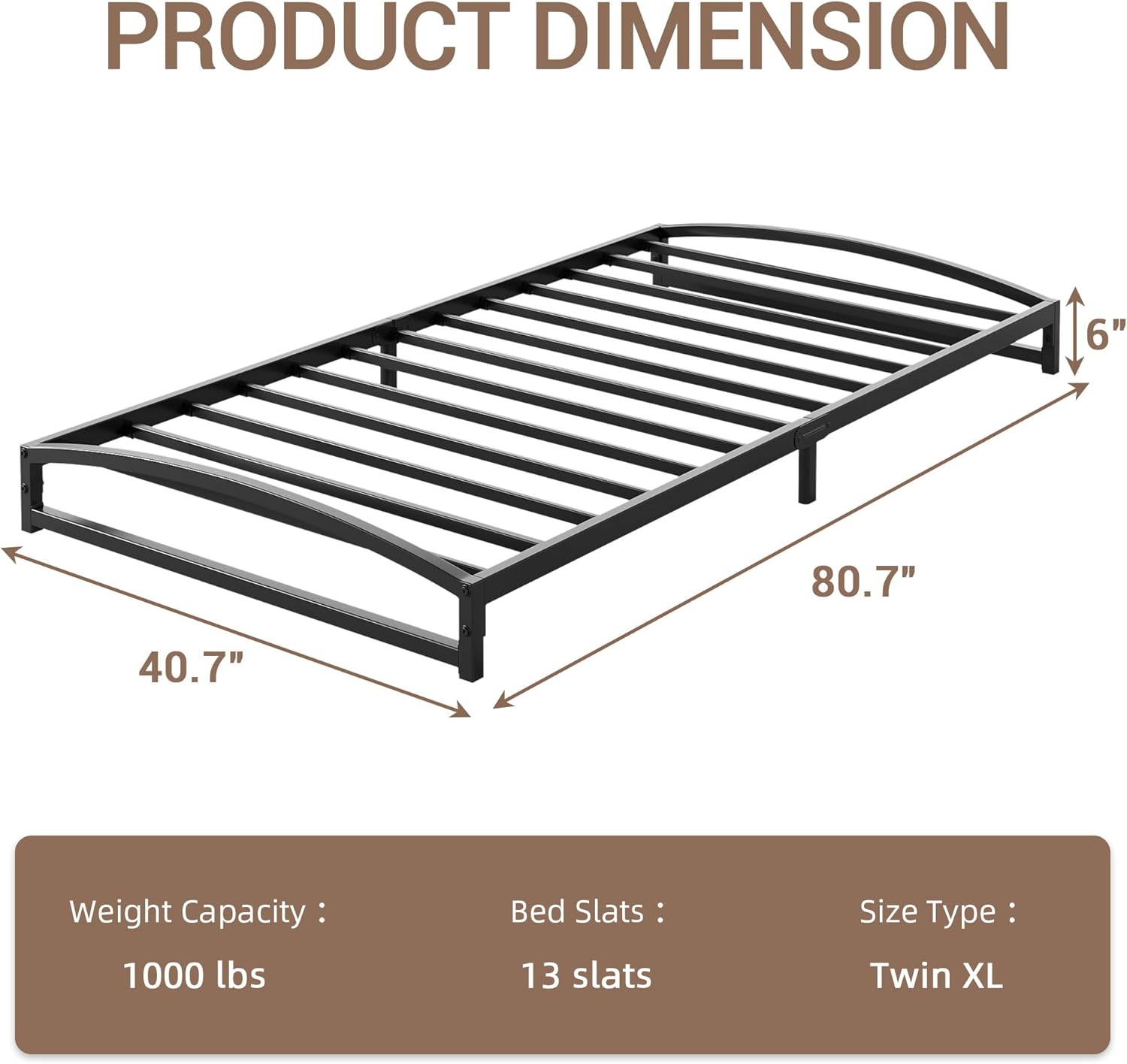 GarveeHome Low Bed Frame, 6 in Twin XL Size Metal Platform Bed Frame with Arch Design, Heavy Duty Bed Frame, Strong Bearing Capacity, No Box Spring Needed, Black