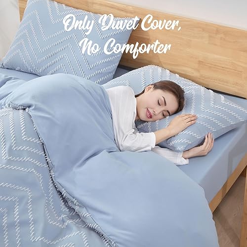 Miniatura 3 de Tametra - Funda de edredón tamaño individual, funda de edredón blanca transpirable y suave en estilo bohemio, juego de funda de edredón bordado para