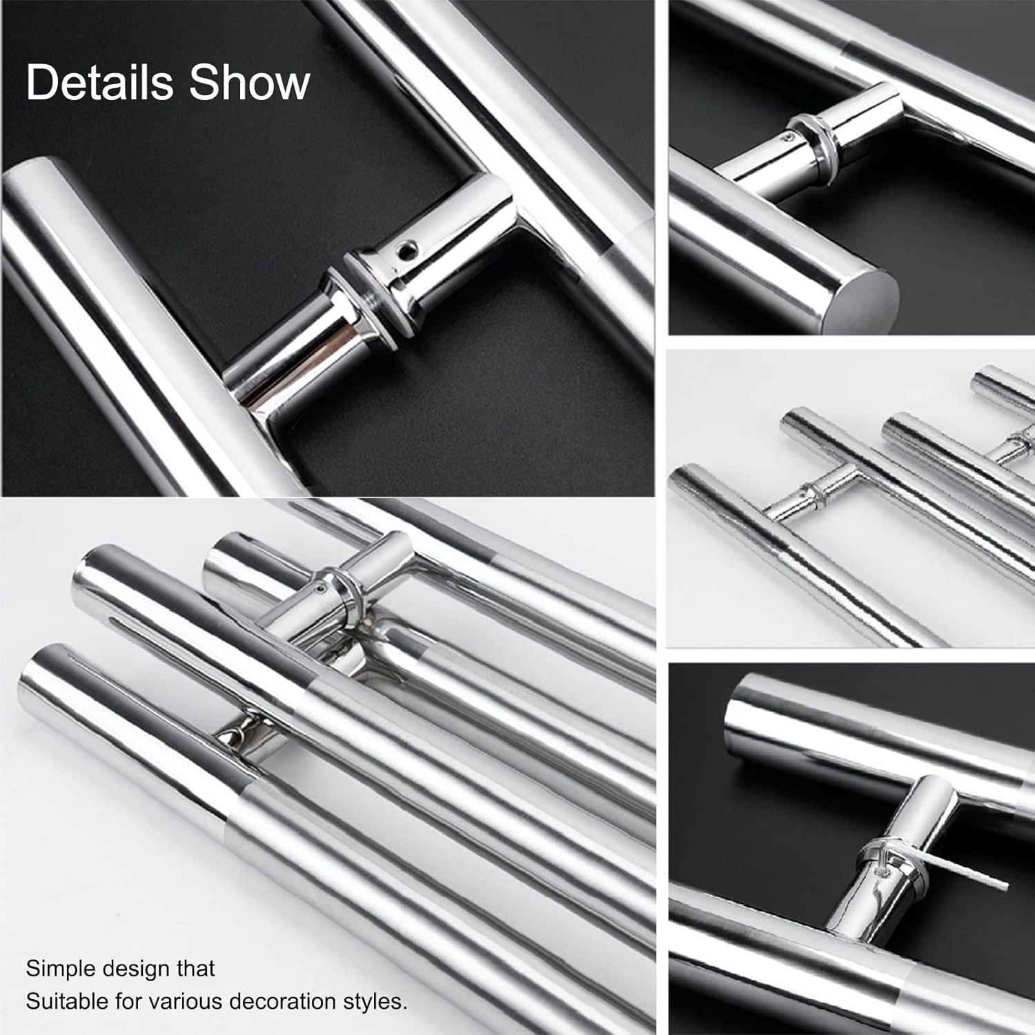 Modern Brushed Stainless Steel Entry Door Handles Set of 2 Stylish Push and Pull Bar for Office Store or Bathroom Easy Installation with Mounting Screws 47.25" x 31.5" Size