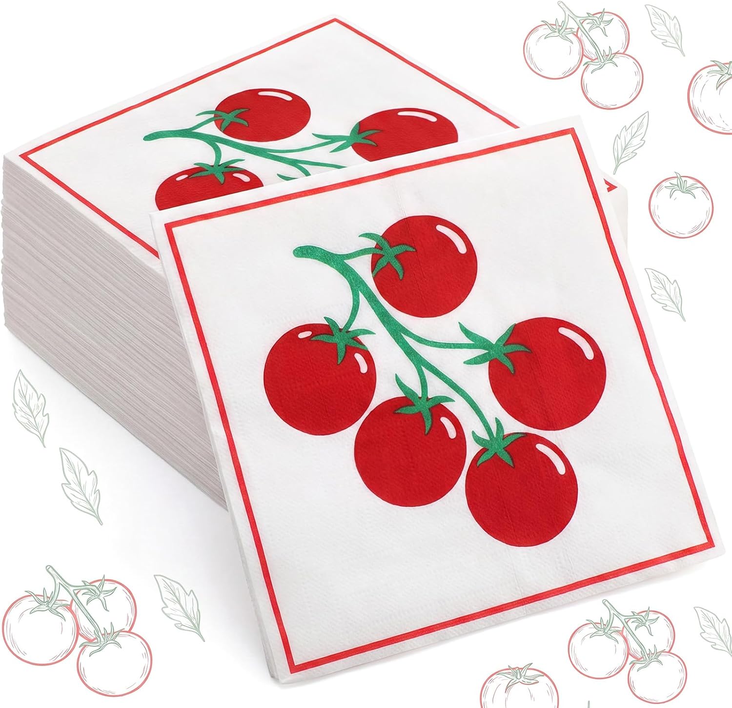 100 Pcs Italian Napkins Tomato Disposable 2 Ply Paper Parties