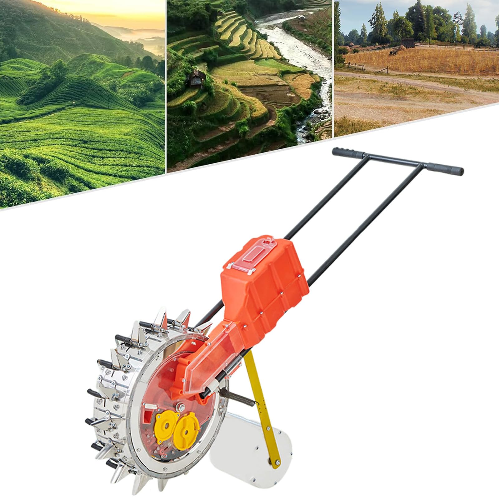 Sembradora Sembradora de Trigo de Empuje Manual, Sembradora de Jardín de Precisión de Metal, Sembradora de Maní de Soja de Algodón de Maíz Multifunción, para Jardín Agrícola, 16 Bocas