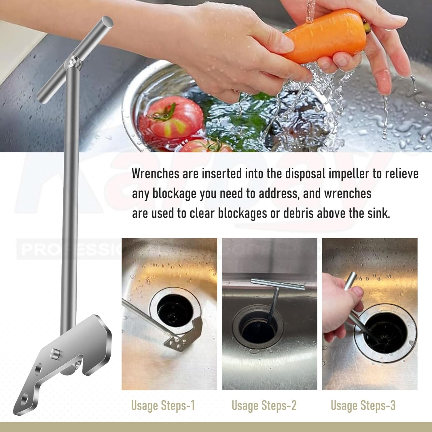 Garbage Disposer Unjamming Wrench/WRN-00 Garbage Disposal Wrench Tool - Compatible with All Waste King and SinkErator/Moen Garbage Disposals, Designed to Dislodge Jams or Clutter from above the Sink