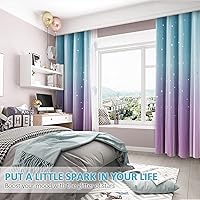 Vista 6 de Stiio Cortinas con Recortes de Estrella para Dormitorio de Niñas, 2 Paneles, Cortinas Opacas 2 en 1 que Bloquean la Luz con Cortinas de Ventana
