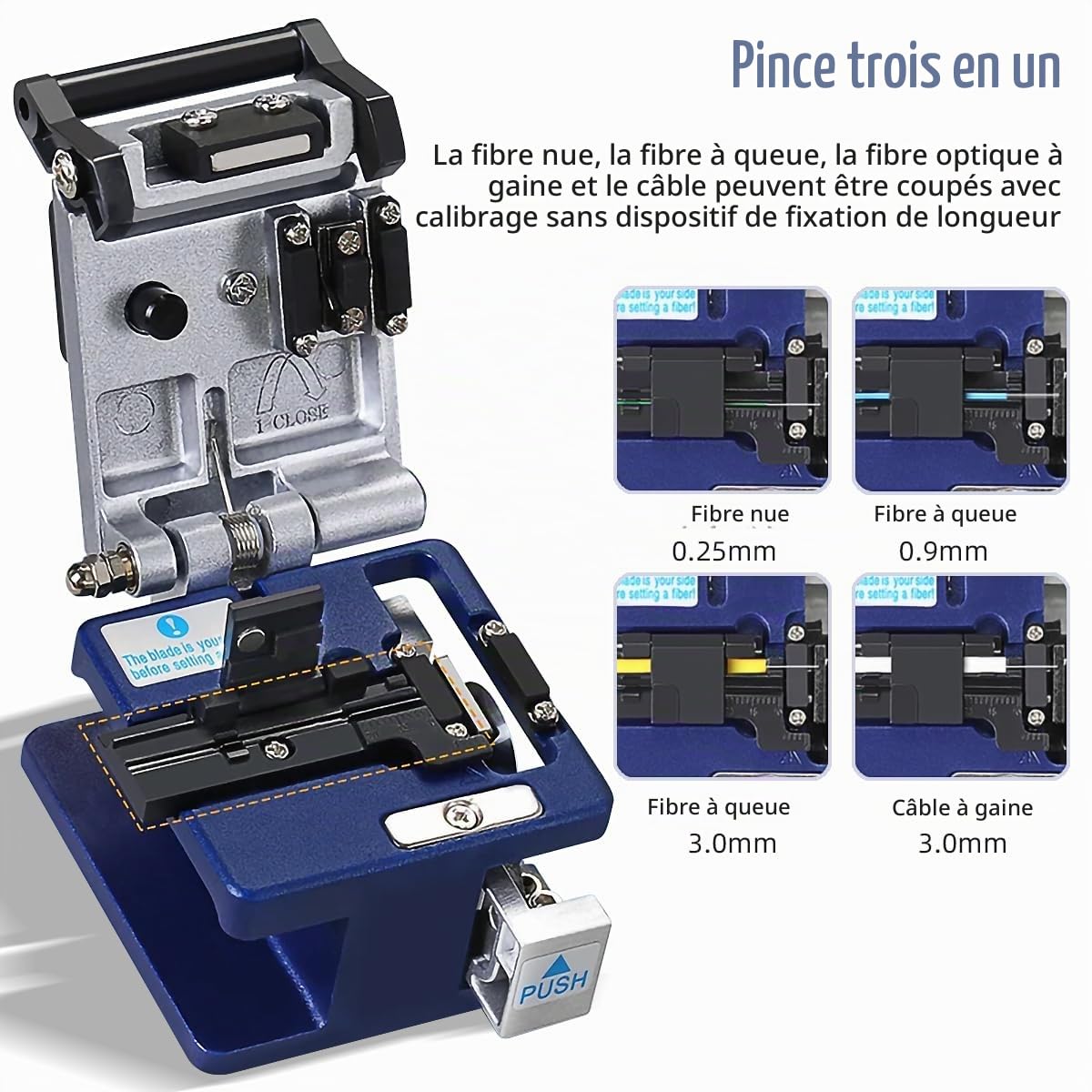 Coupleuse de fibre FC-6S avec 2 clés Allen + sac et dénudeur de fibre CFS-2 | kit d'outils de coupe de fibre optique, longueur de coupe 9 à 16 mm, environ 36 000 temps de coupe
