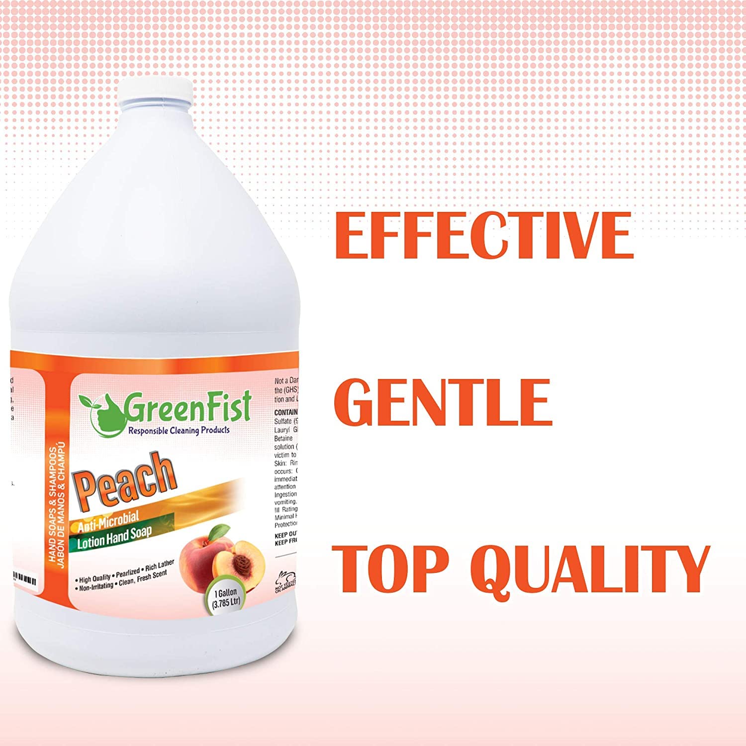 GreenFist Lotionized Hand Soap [ Liquid Gel Refill ] Made in USA, 128 Ounce (1 Gallon) (Peach w/Pump)