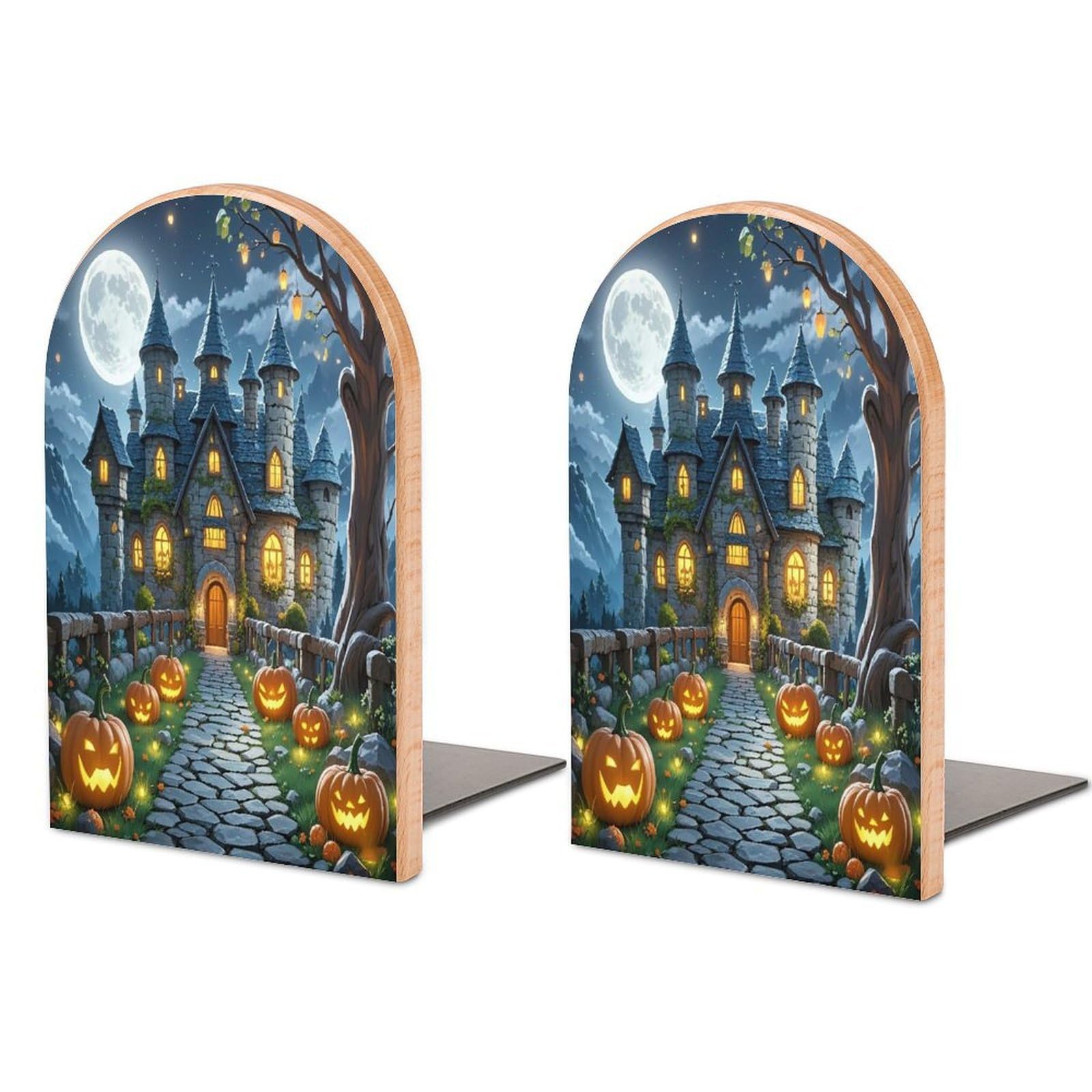 Moon Castle Bookend for Shelves Unique Book End Sturdy Books Holder Heavy Duty Wooden Bookends Support Non-Slip Book Organizers Decorative Modern Bookend Holder for Home