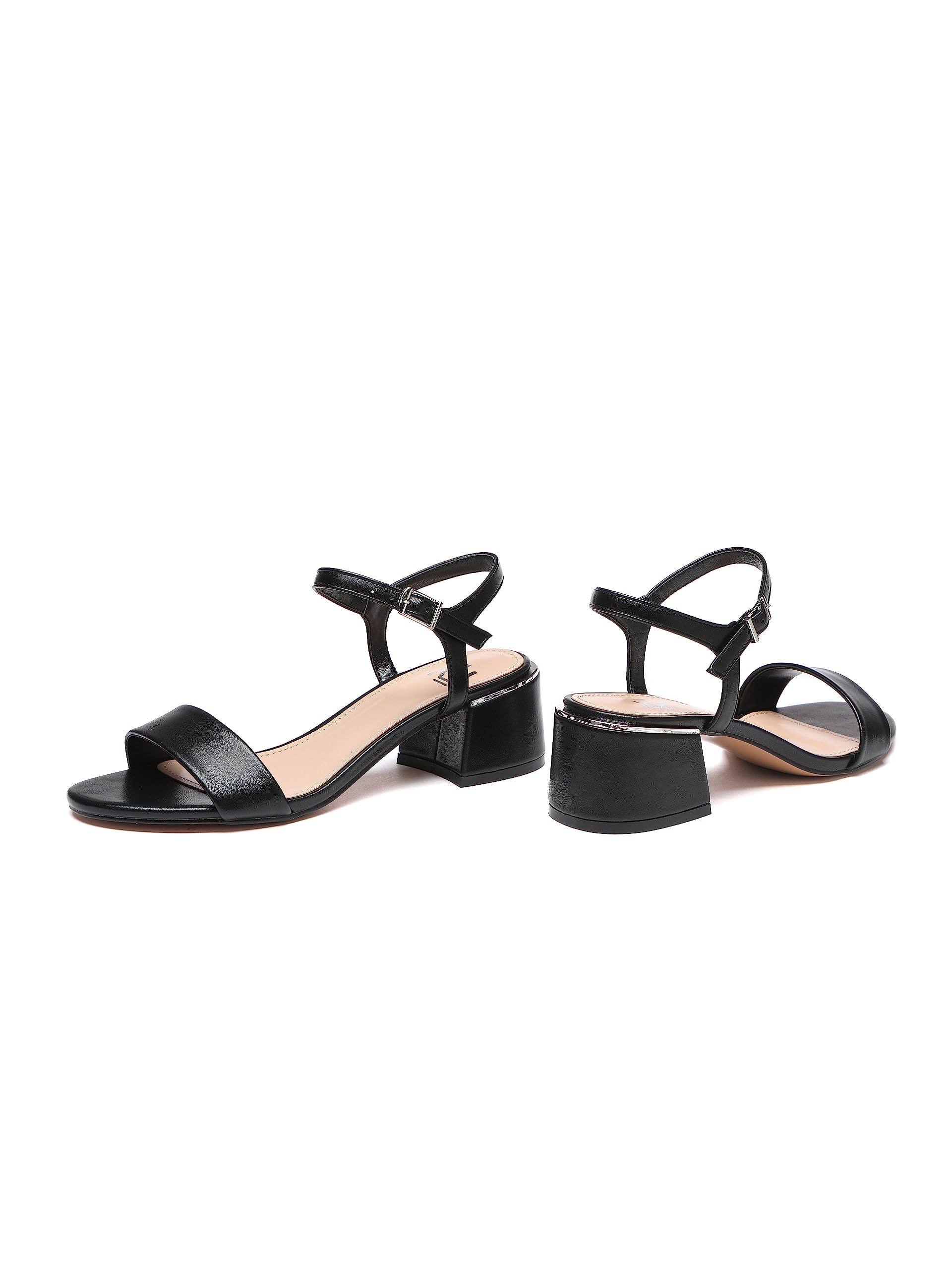 Sandali Donna con Tacco, Nero, 5 cm Tacco a blocco, Cinturino alla caviglia, Microfibra, C553-K1781-MF