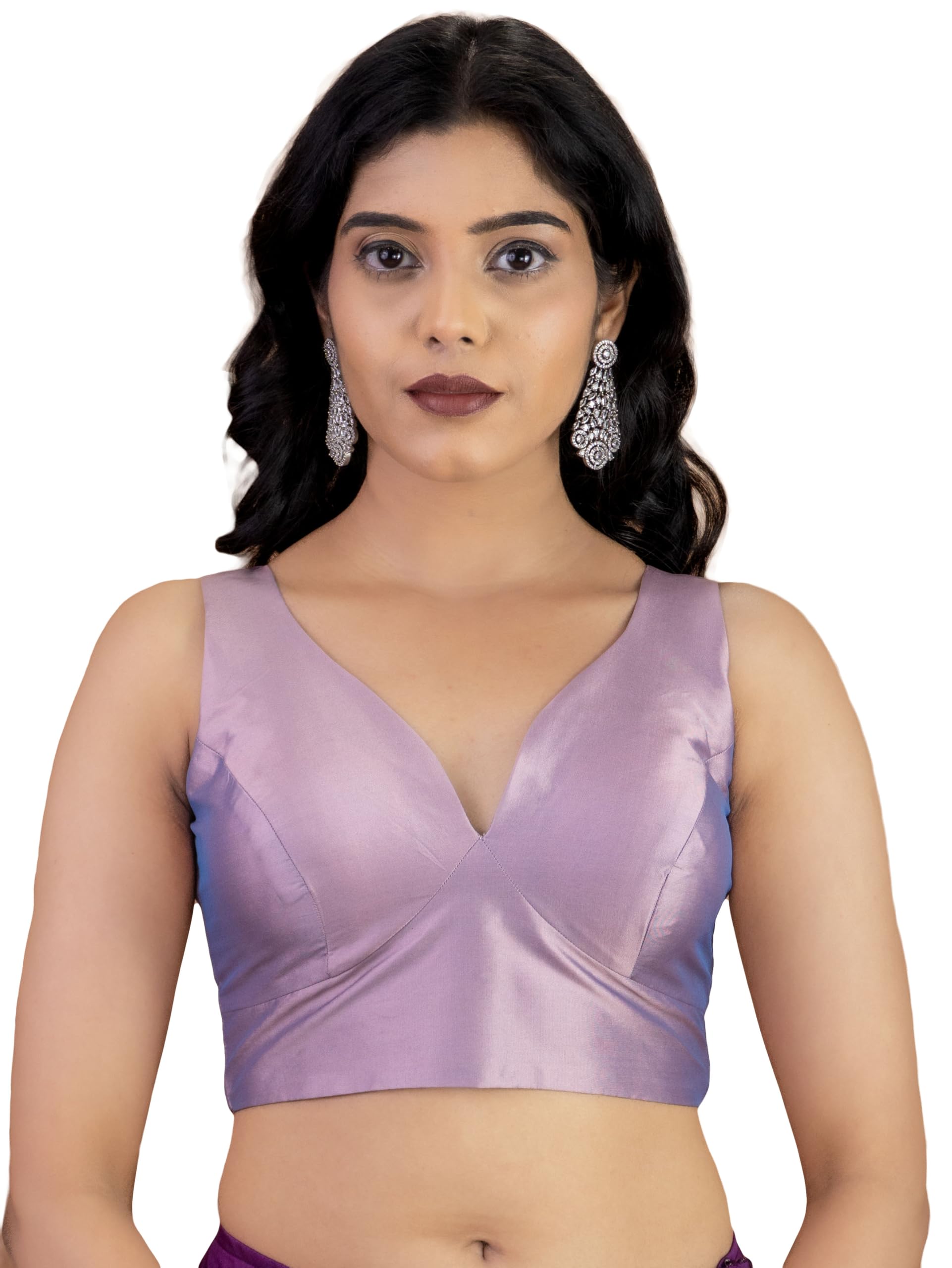 figure's designer Women's Tafeta Silk Sleeveless Sweetheart V-Neck Saree Blouse S14-picture-46
