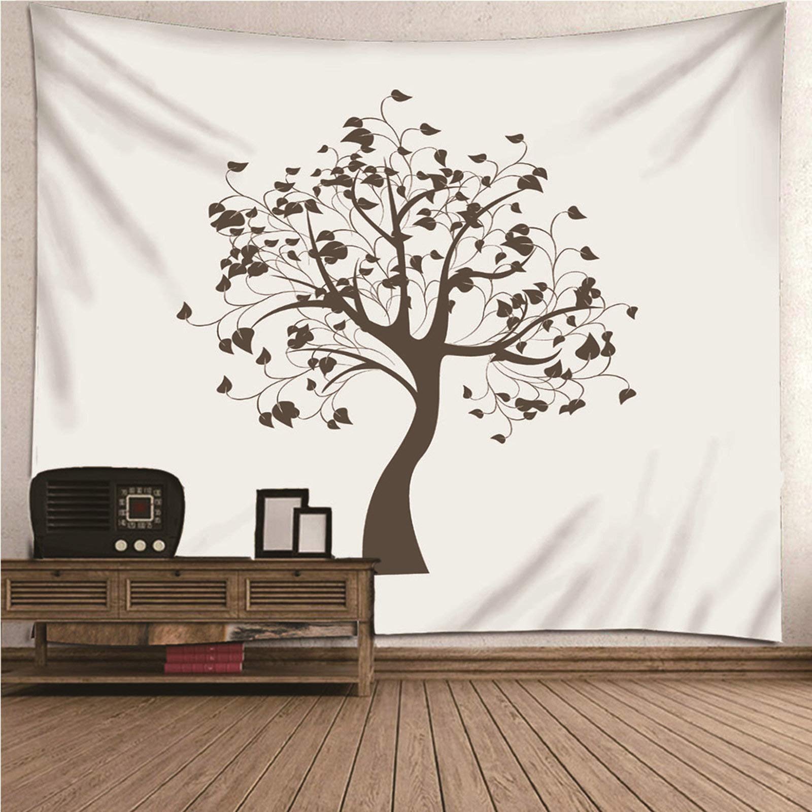 Tapiz de pared minimalista KnSam con patrón de árbol blanco y marrón de 150x130 cm