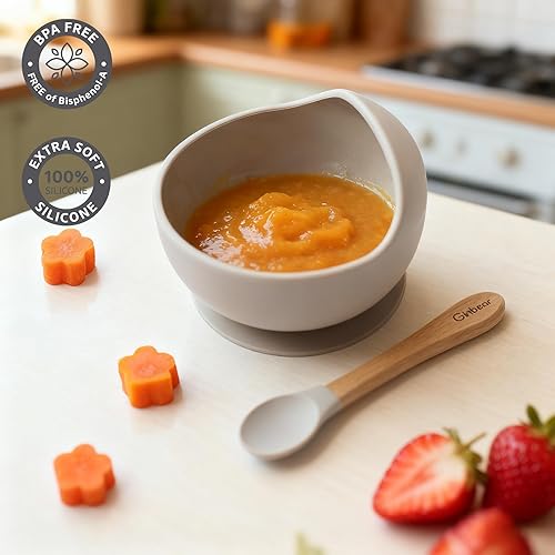 Miniatura 2 de Ginbear Cuencos para bebés con succión en primera etapa, baberos de silicona, cucharas de alimentación para bebés, suministros de destete para bebés
