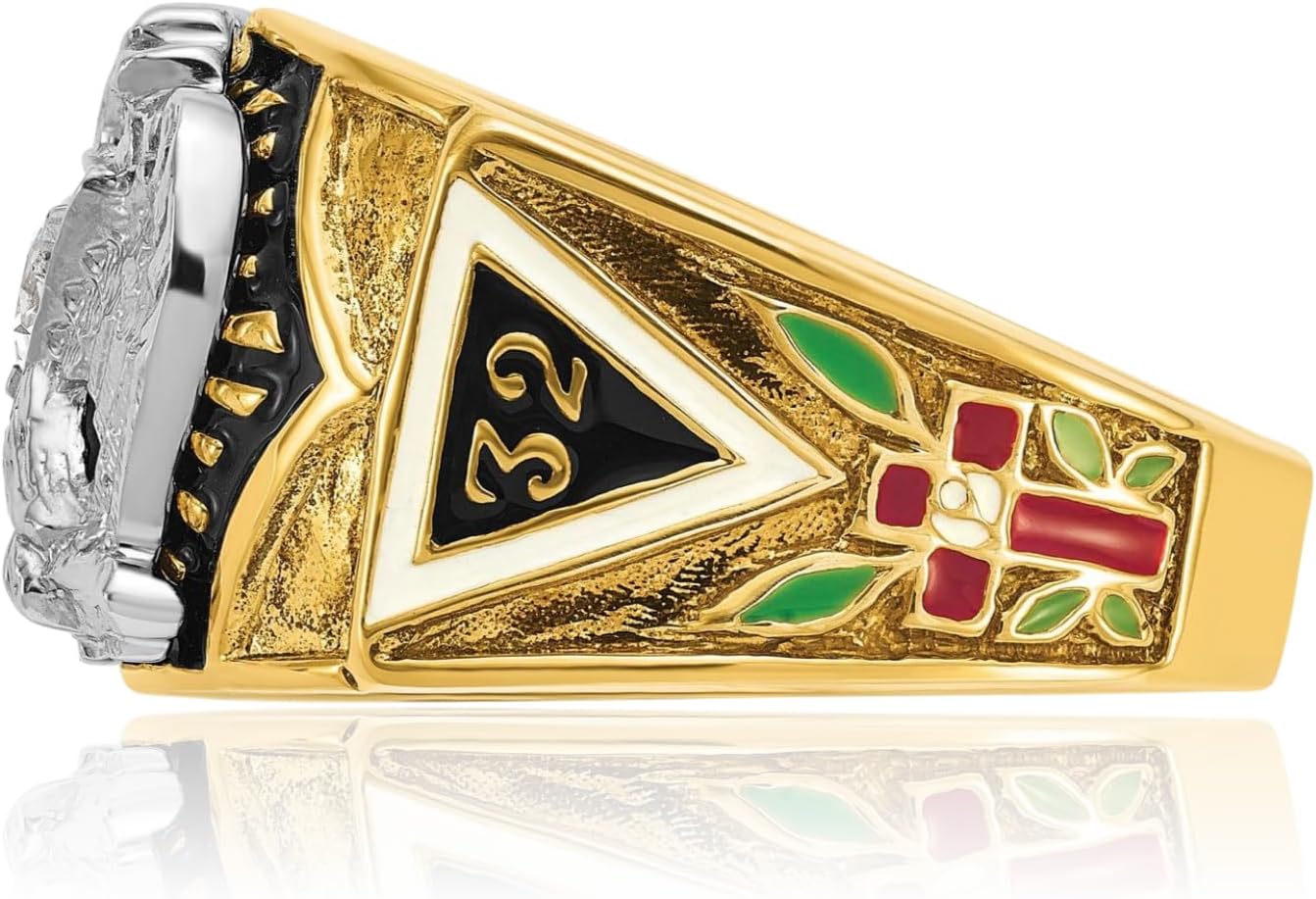 IceCarats 14K Solid Two Tone Gold 0.25 carat Diamond Extra Wide 32nd Degree Scottish Rite Masonic Statement Signet Ring 14.6mm Band Round Cut, Natural