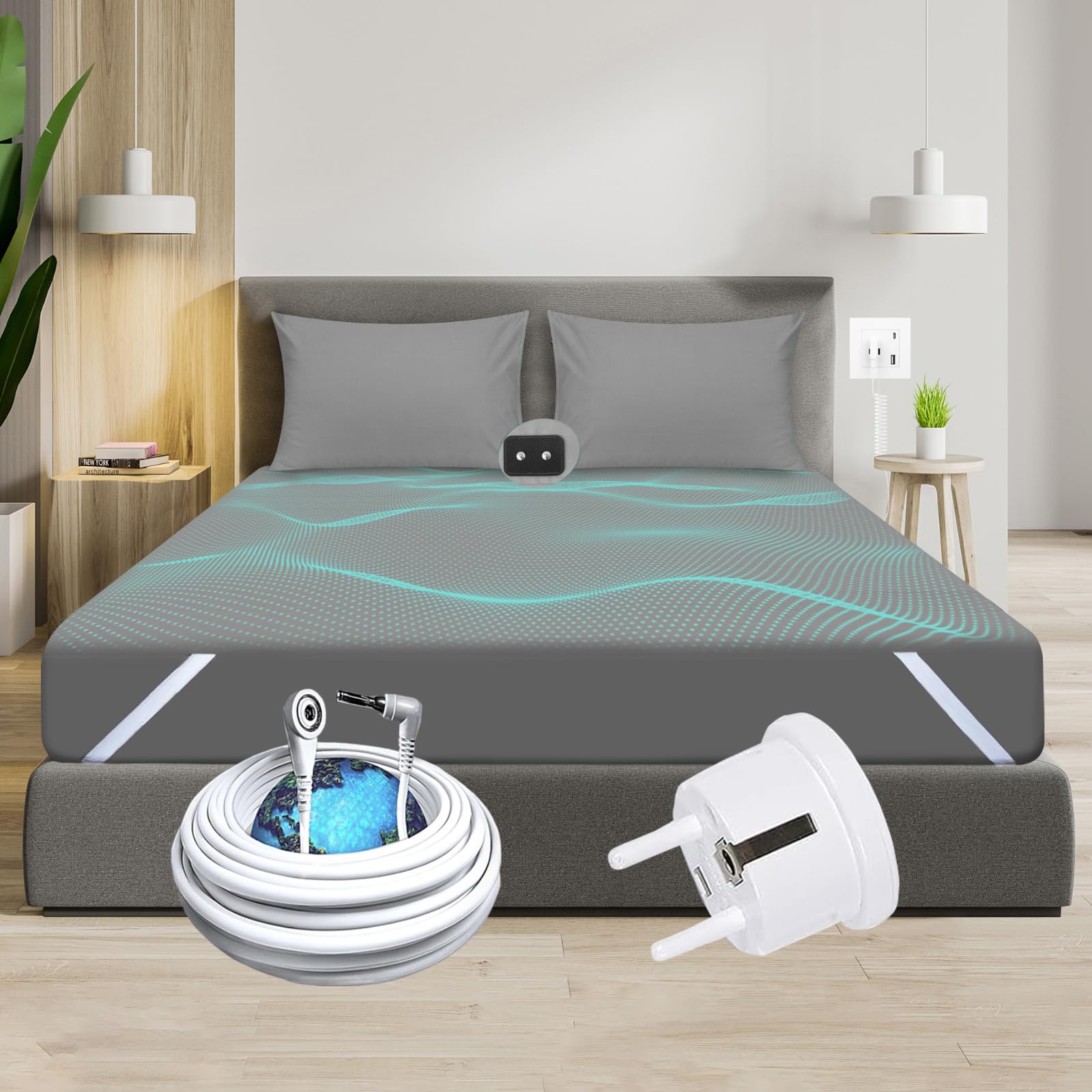 RIQINXIN Grounding Bed Sheet Conductive Grounding Mat with EU Grounding Cable Grounding Product (137 x 190 cm) Grey