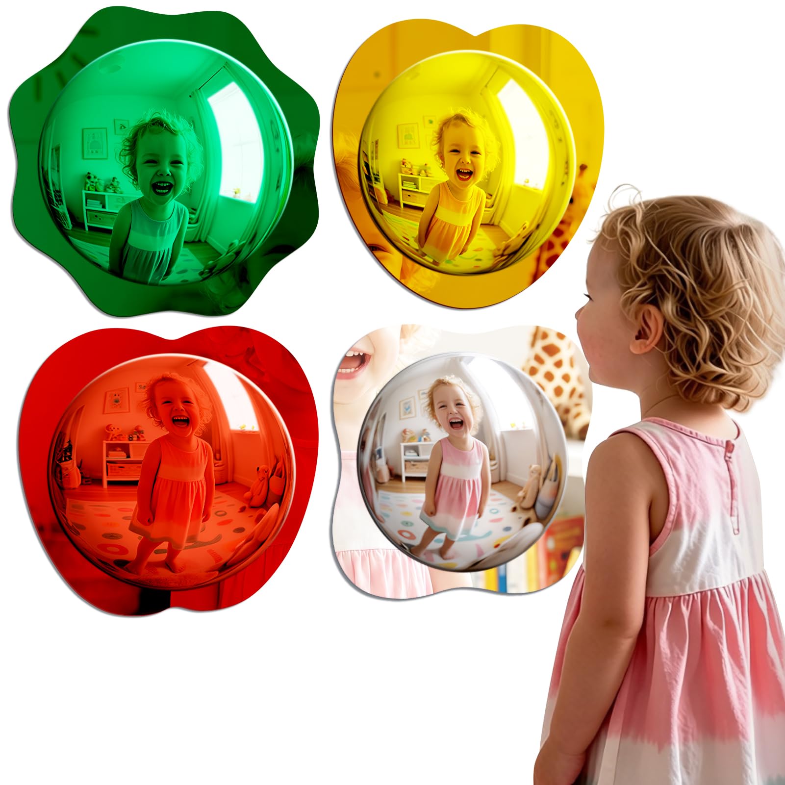 4PCS Sensory Wall Bubble Mirror, Color Convex Acrylic Mirror, 10 X 10 Inch