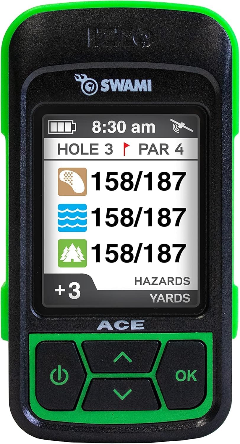 Izzo Swami ACE Golf GPS Rangefinder Bundle with Motocaddy ME Remote Electric Golf Caddy, Essential Accessory Pack, and 5 Ball Markers