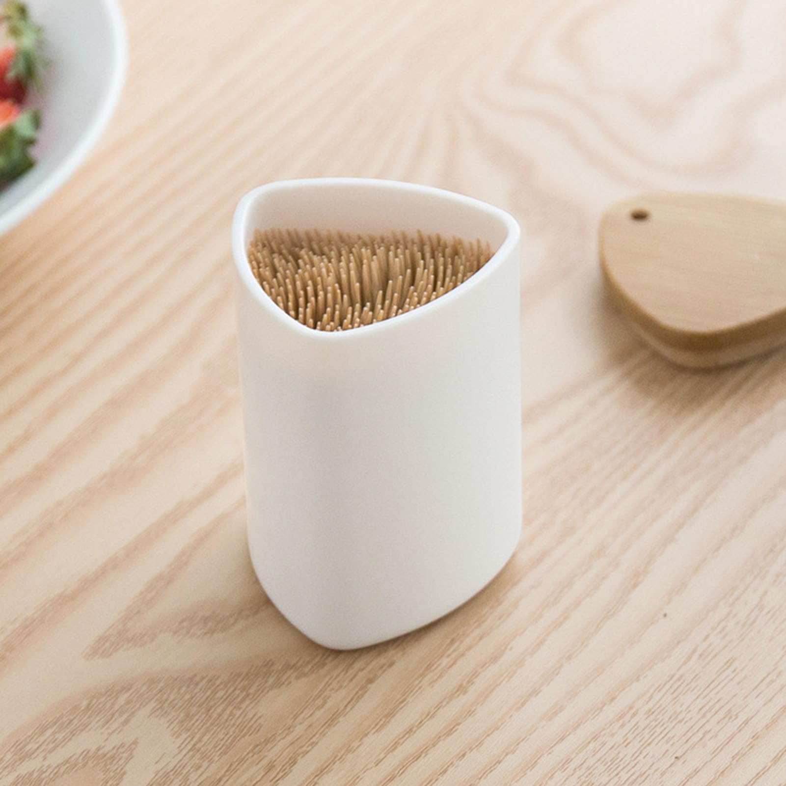 Portastuzzicadenti In Polipropilene Con Coperchio In Bambù - Bianco, Per Casa, Ristorante, Bar - Foto 7