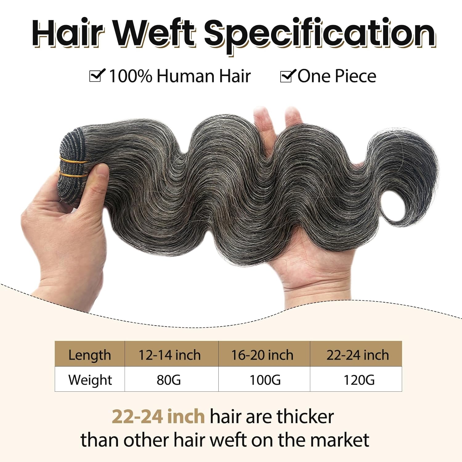 Salt and Pepper Grey Human Hair Sew in Extensions Body Wave 20 Inch Grey White Hand Tied Weft Hair Extensions Real Remy Weave Bundles for White Women Curly Wavy Long Double Weft 100G Full Head