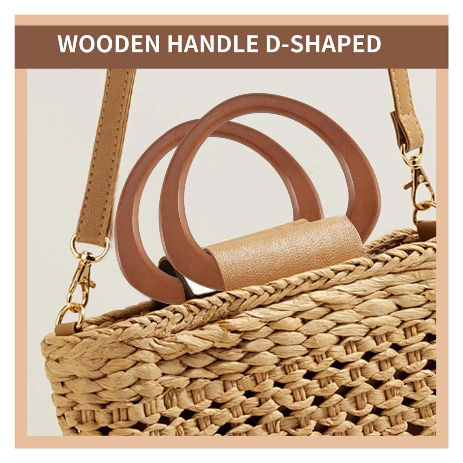4 piezas mango de madera for bolso Para Bolsos | Herramienta circular con asas de madera for bolso de punto de ganchillo, bolso de playa, bolso de paja