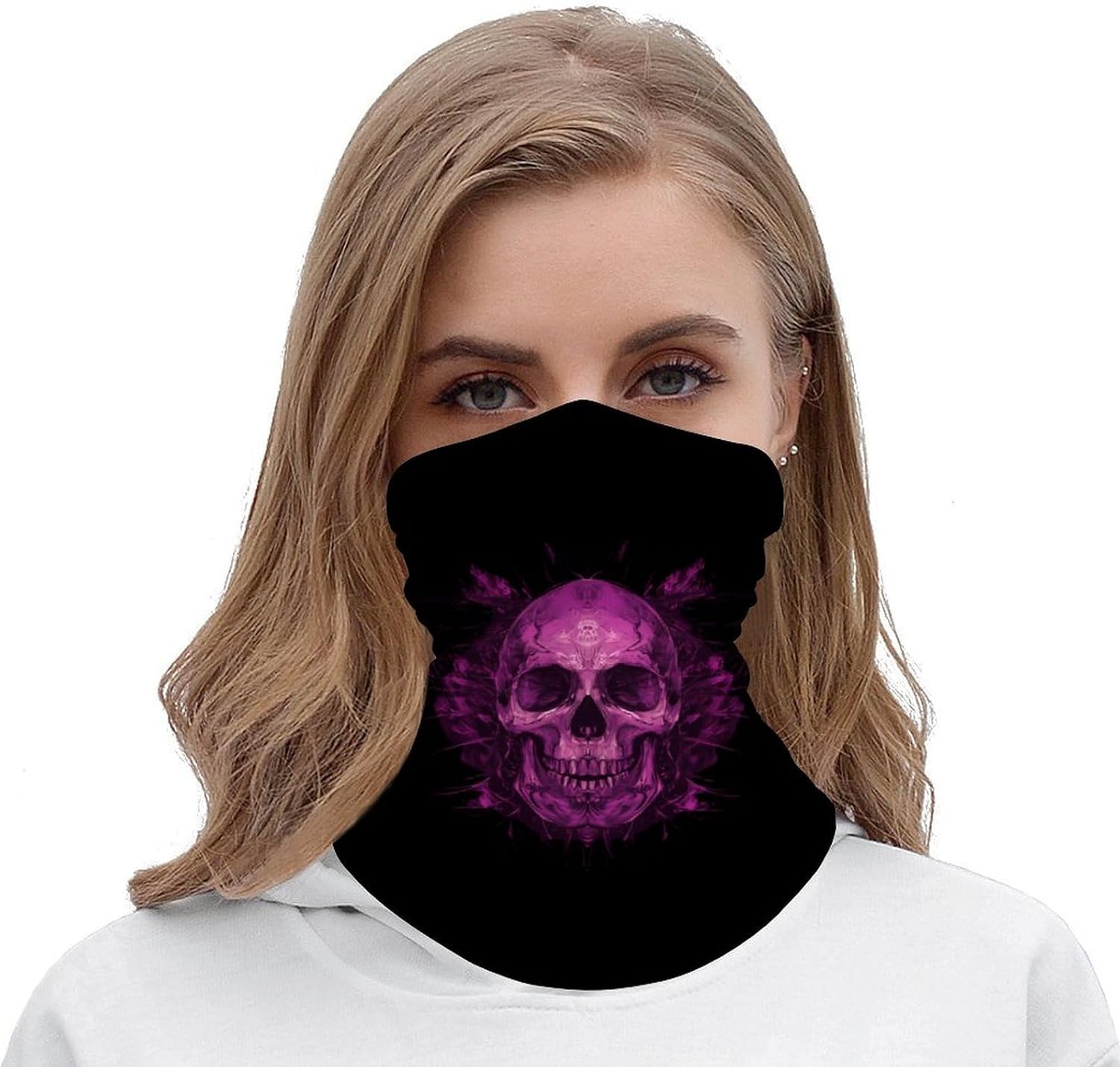 Horror Skull Purple Fantasy Neck Gaiter Windproof Face Mask Bandanas for Men Women Cold Weather Scarf