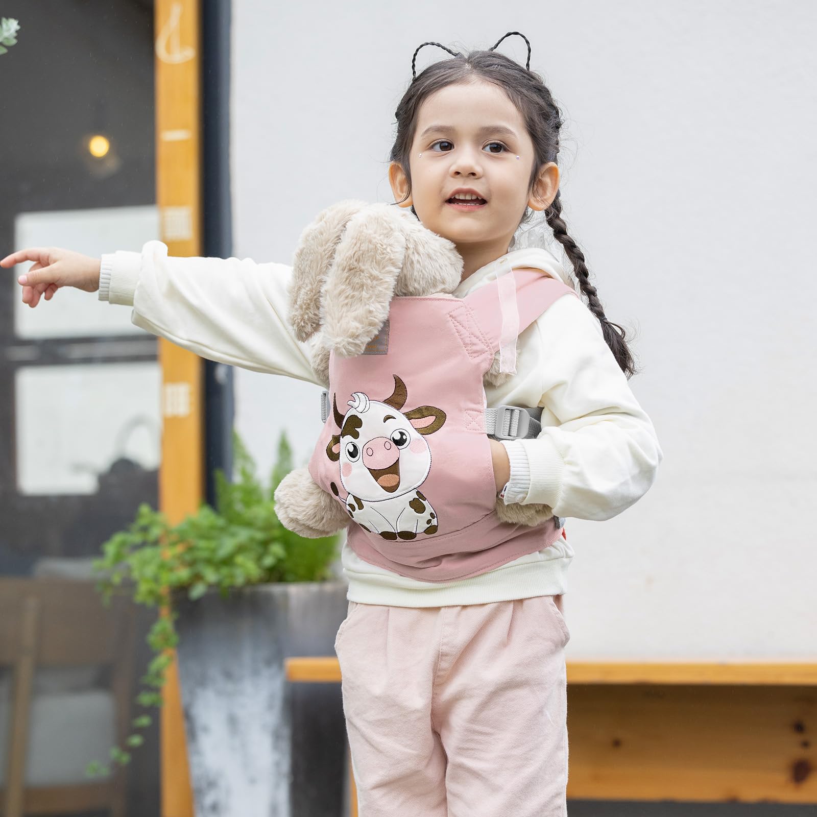 GAGAKU Borsa a tracolla per bambole accessori per bambini Reborn Trasportino per bambole Pupazzi in cotone al 100% Bambole dai 3 anni in su - Mucca rosa