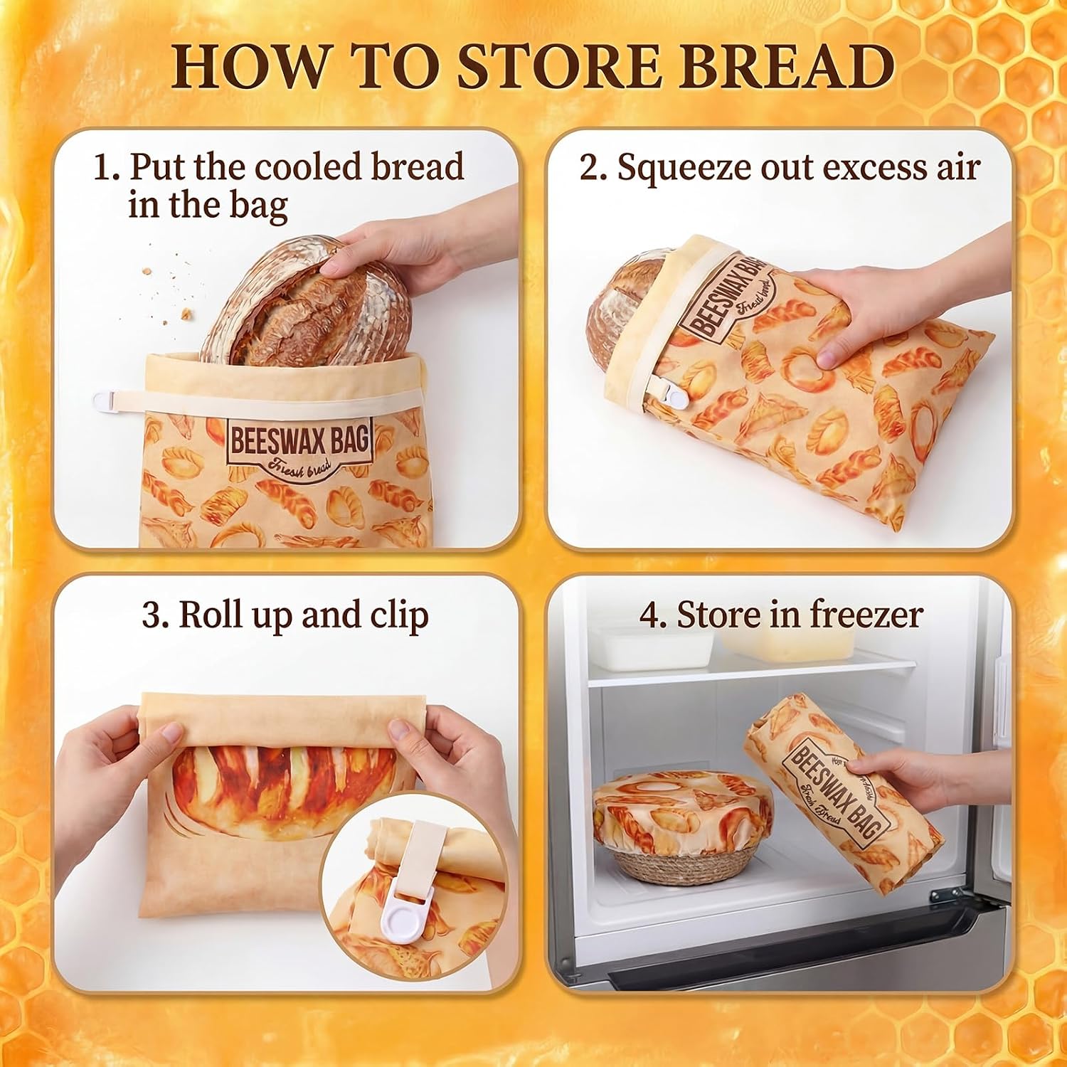 Beeswax Bread Bags for Sourdough, 2 Pack XL 13" x 17" Reusable Beeswax Bags for Homemade Bread with Bowl Cover to Keep Fresh Longer