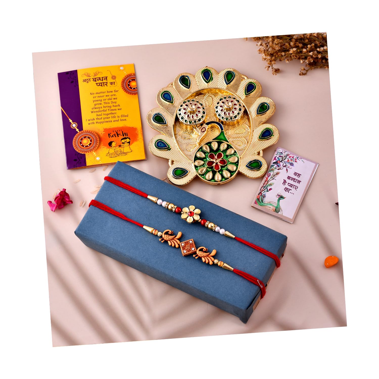 CraftVatika Rakhi Gift Combo Set of 2 for Brother Bhaiya Boy Men with Pooja Thali Set Gift Combo Rakshabandhan Om Peacock Rakhis Gift-image-43