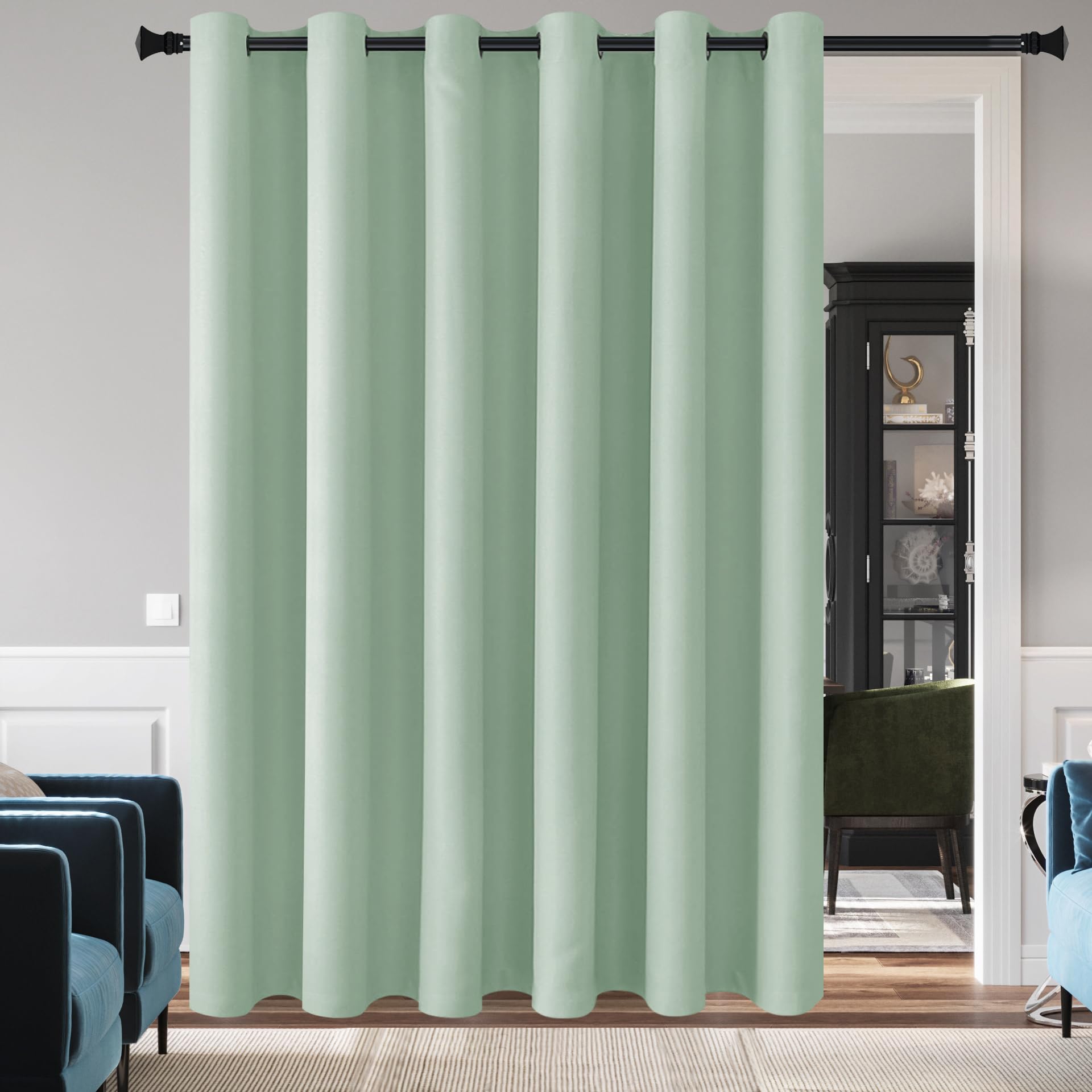 DWCN Blackout Curtain Panel for Bedroom - Thermal Insulated Energy Saving Grommet Blackout Drapery for Patio Door, Room Divider Big Long Curtain, Aqua, W100 by L84, 1 PC — image 1