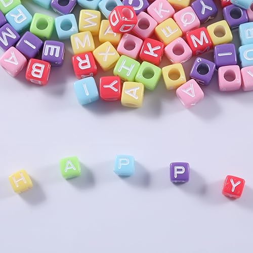 Miniatura 3 de 1000 cuentas de letras acrílicas en forma de cubo de 0.236 x 0.236 pulgadas, cuentas coloridas del alfabeto A-Z para hacer pulseras, collares, joyas