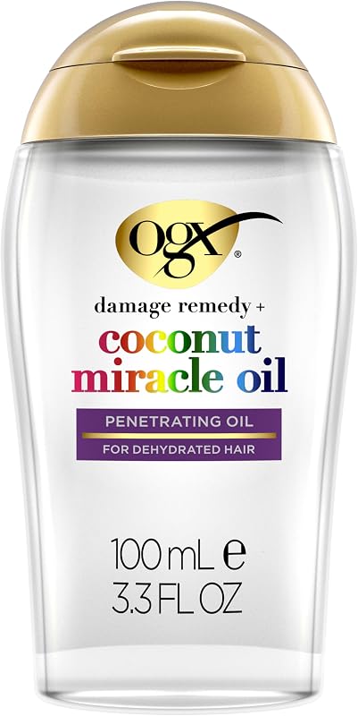 OGX Extra Strength Damage Remedy + Aceite para el cabello milagroso de coco, 3.3 fl. onzas | Aceite capilar penetrante, extra hidratante, antiencrespamiento, para cabello áspero y seco, sin parabenos