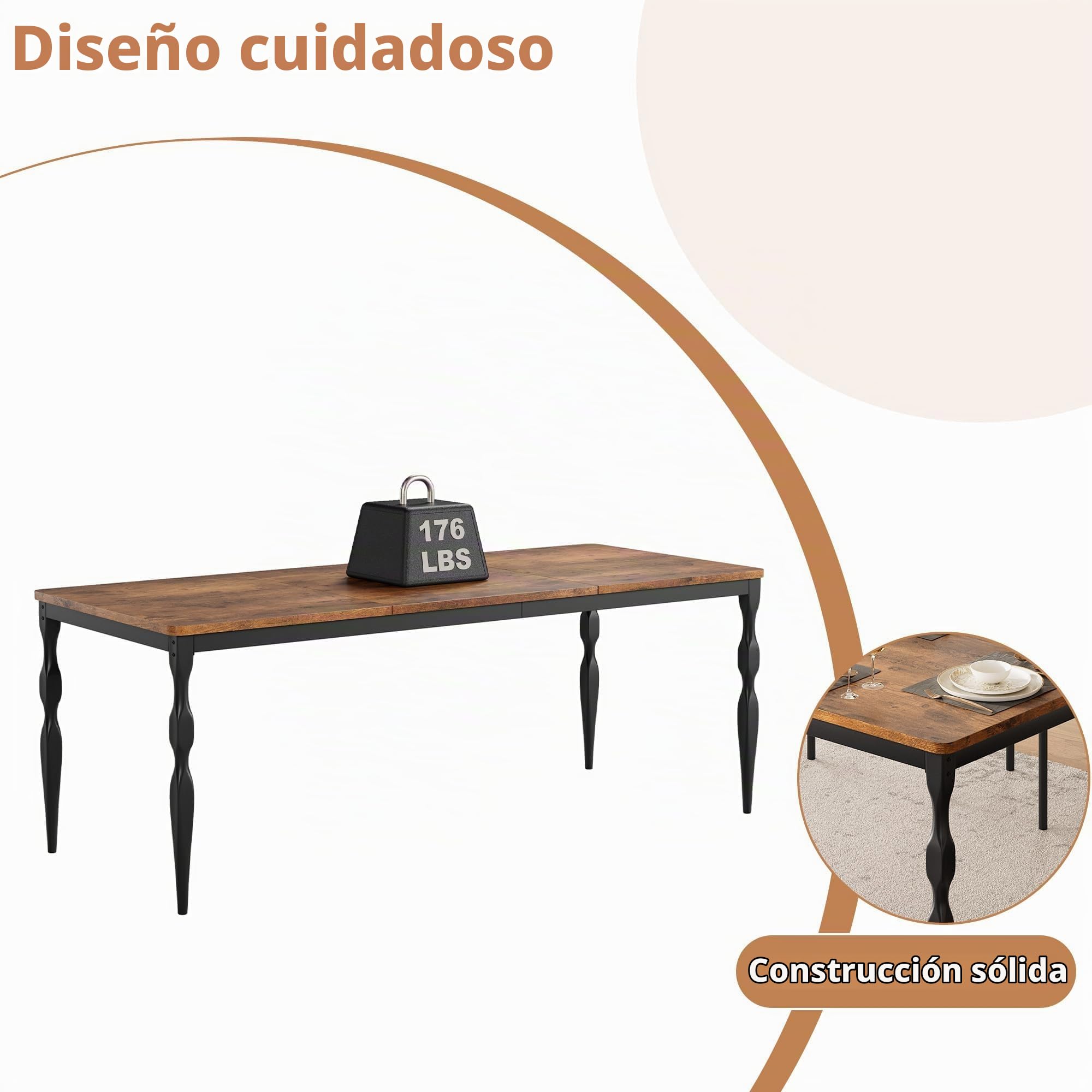 Zstar Mesa De Comedor Industrial para 6 Personas, Mesa Larga De Madera con Diseño De Mortaja y Espiga, Mesa De Cocina con Patas De Metal Resistentes, para Comedor, Oficina, Sala De Estar.